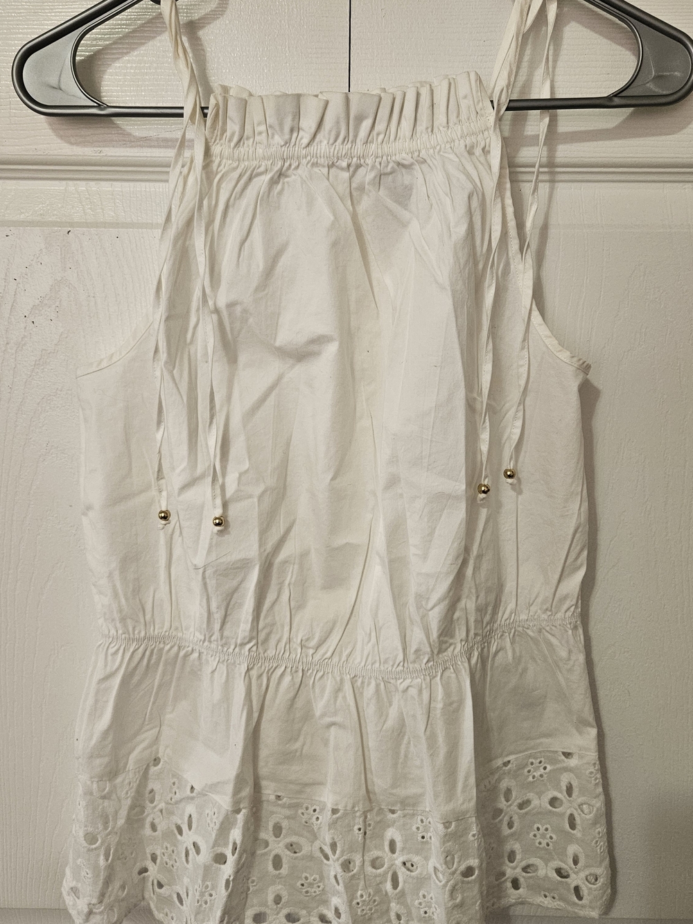 White Cotton Elastic-Waist Top